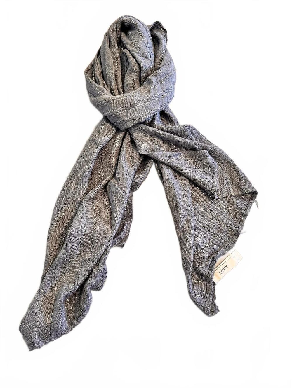 LOFT Gray Scarf with Textured Tinsel Stripes